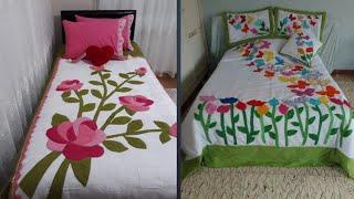 patchwork bedsheet design, Applique work bedsheet, Zafaart