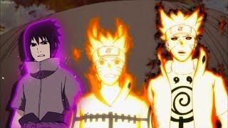 Naruto and Minato combine the Nine-Tails' yin and yang chakra to fight Obito