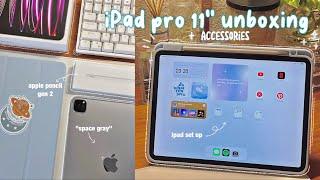m2 ipad pro 11" unboxing + apple pencil 2nd gen, accessories, & setting up!🪐