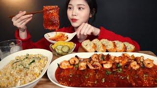 SUB)Spicy Enoki Mushroom, Mala Gambas Al Ajillo and Egg fried rice Mukbang ASMR