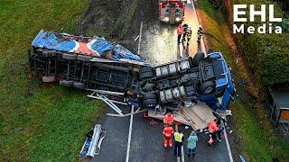 Mit 1,7 Promille Alkohol! Fahrer überschlägt sich mit Lastwagen bei Mittweida [03.12.2024]