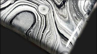 SIMPLY DRAMATIC Black, White & Silver Acrylic Ring Pour / Abstract Acrylic Painting / Fluid Art (83)