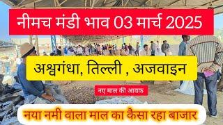 Neemuch Mandi bhav 03 मार्च 2025 | ashwagandha, tilli, Ajwain | price of all crop । Sanjay Dhakad