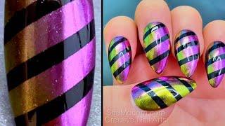 Chrome Stripes Gradient Ombre Nail Art Design with SheModern Chrome Black Adhesive Base Gel Polish