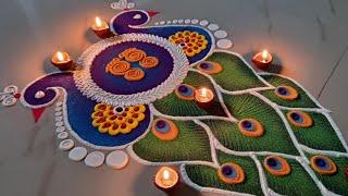 Latest Peacock Rangoli Design | Creative Peacock Rangoli | Innovative Rangoli | kskitchenlifestyle.