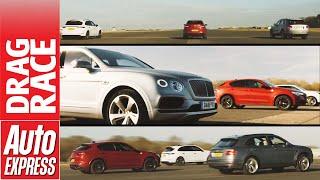 Bentley Bentayga vs Porsche Cayenne Turbo vs Alfa Stelvio Quadrifoglio - performance SUV drag race