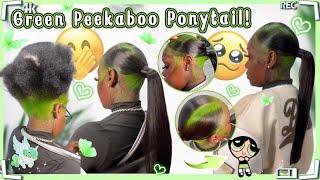 How To Sleek High Genie Ponytail!Green Peekaboo On Natural Hair Ft.#ULAHAIR Review