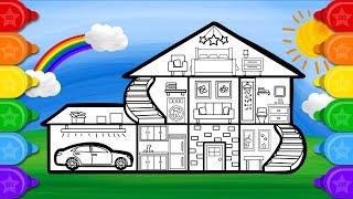 Sunny House Coloring and Drawing for Kids | how to draw house coloring page