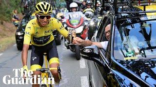 Egan Bernal celebrates with Dave Brailsford after Tour de France win