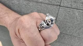 Sterling Silver Gothic Skull Poison Pill Box Biker Ring