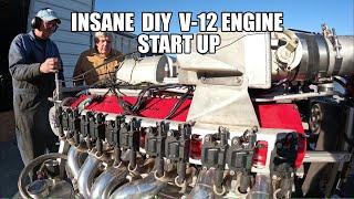 DIY Prototype 20-liter V12 Engine Start Up -