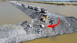 Activities Build Road In Lake By Stone With Big Bulldozer Shantui Pushing