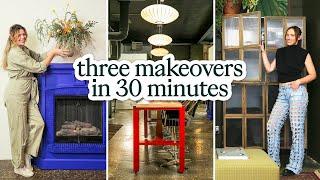 three makeovers in 30 minutes (kitchen, fireplace, living room)