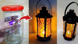 Empty Glass Bottle Reuse Ideas | DIY / Decorative Lantern from recycled glass jar | Upcycling | Lamp
