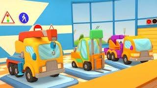 Veículos de serviço - um carregador. A escola de carros.  Desenhos animados de carros.