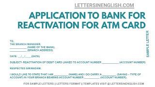 ATM Card Reactivation Request Letter Format - Letter to Bank Manager For Activate ATM Card