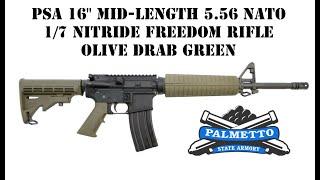 PSA 16" MID-LENGTH 5.56 NATO 1/7 NITRIDE FREEDOM RIFLE, OD GREEN