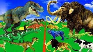 Giant Zombie Godzilla vs 10 Zombie Lion Attack Baby Cow Buffalo Saved by 10 Woolly Mammoth Elephant