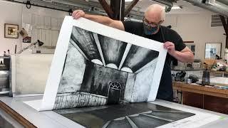 Evan Printing a Large Collagraph