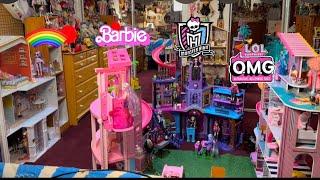 All 4 Playline Doll Houses!FULL TOUR!Monster high-rainbow high- LOLomg-barbie dream house!#vlogmas