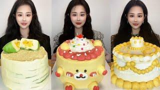 AsmrEating Yellow Cream Cake (Soft And Waxy Sound) 크림丨먹방丨Mukbang丨Satisfying丨Eatingsh