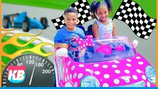 Kyra & Kam Race to the Finish Line | Who Get's the Ryan's World Egg Kamdenboy & Kyraboo Pretend Play