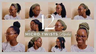 12 DIFFERENT MICROTWISTS STYLES | Hair update | Headwrap styles | Beginner friendly