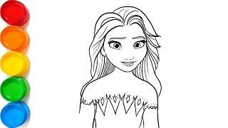 Cute Elsa Frozen Drawing - Disney Princess Painting And Coloring For Kids, Toddlers | Let' Draw Kids