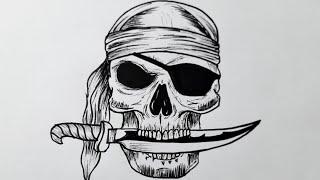 How to draw skull tribal tattoo || Pirate skull drawing