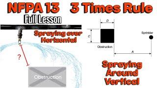 NFPA 13 3 & 4 Times Rule fire sprinklers spraying over horizontal and around vertical obstructions