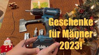 Geschenke / Geschenkideen für Männer 2023 / Uhr Victorinox Multitool Flasche Whisky Makita bithalter