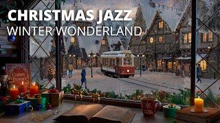 Cozy Christmas Town Immersive Ambience with Soft Jazz Christmas Music and Crackling Fire Sounds