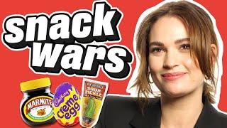 Lily James Has The Best Time Comparing American and British Snacks | Snack Wars | @LADbible