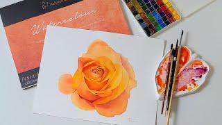 [No talking] 수채화로 주황빛 장미 그리는 과정 │Watercolor Rose Painting