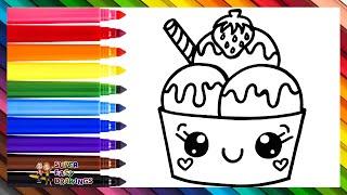 Draw and Color a Cute Ice Cream Bowl 🟡🟤 Drawings for Kids