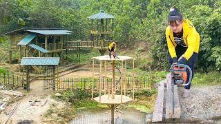 Building a 2-storey Cabin in the Middle of a Pond Using Large Logs. Single Mother Sung Ninh