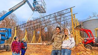 Setting MASSIVE 30 FOOT Steel Trusses For Our DREAM HOME!