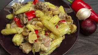 Baby Corn And Chicken Stir Fry With Mushroom