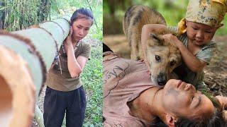 The single mother climbed up to cut down a tree to build a new house when the tree poked her foot