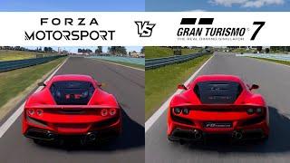 Forza Motorsport vs Gran Turismo 7 - 2019 Ferrari F8 Tributo - FM8 vs GT7 Comparison