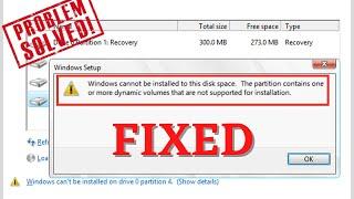 Windows cannot be installed to this disk space. Dynamic volume not supported for installation