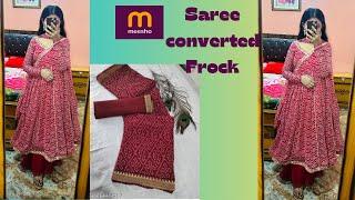 ANARKALI DRESS  USING MEESHO SAREE ||Cutting and Stitching @akanksha340 || DIY