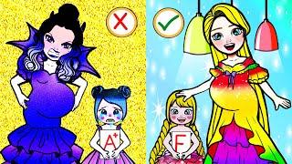 Good Mother Vs Bad Mother - Angel And Evil In Magic Glass - Dolls Beauty Story & Crafts