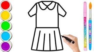 Beautiful Dress drawing Painting and Colouring For Kids and Toddlers || Dress Draw & Paint Easy