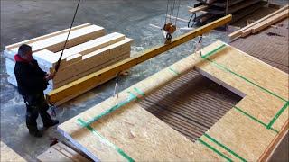 Herstellung eines massiven Dübelholzwand-Element (DLT Massivholzbau) für ein Massivholzhaus