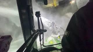 Blowing back snow piles with Pronovost 80” cyclone and John Deer 4066R