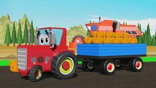 Tractor and pumpkins on the field - Brave little tractor and red harvester - Video for kids