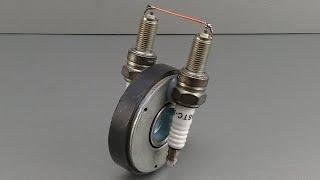 how to make 220 volt free electricity energy using speaker magnet with spark plug 100%