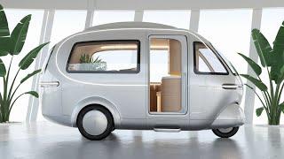 "Exploring the Futuristic Interior of a Compact Camper"