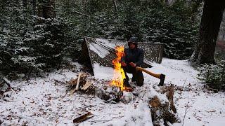 Solo Winter Tarp Camp in a Snowstorm - Freezing Temps, Cooking Steak and Snow!